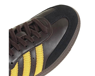 Adidas Samba OG Aurora Coffee vue latérale — tige cuir ton café doré