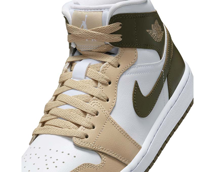 Air Jordan 1 Mid W White / Medium Olive - Rattan BQ6472-120
