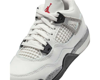 Air Jordan 4 Retro White Cement PS vista laterale — tomaia cuoio bianco cemento GS