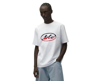 Arte Circle Logo Cut T-shirt Bianco vista laterale — t-shirt uomo taglio regular