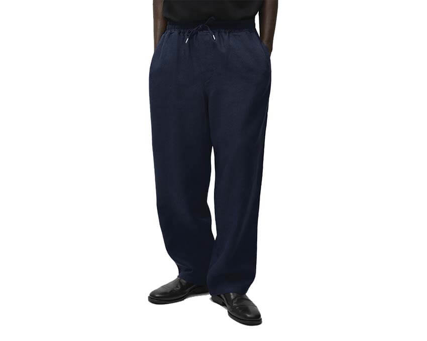Arte Linen Pants Blu marino vista laterale — pantaloni uomo lino gamba dritta