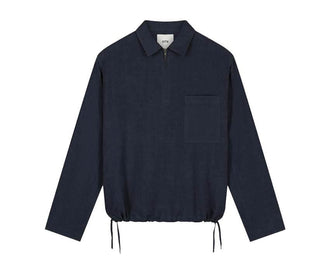 Arte Linen Quarter Zip Pullover Marino — jersey hombre lino cuarto cremallera