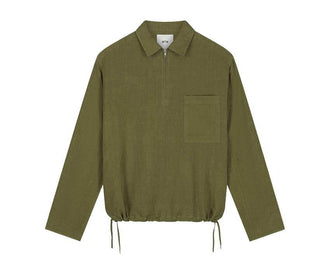 Arte Linen Quarter Zip Pullover Verde — pullover uomo lino quarto zip