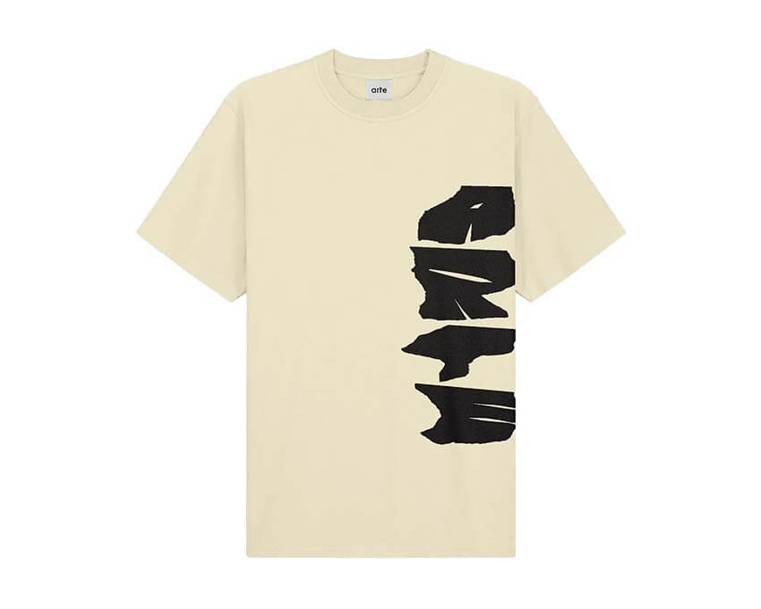 Arte Side Logo T-shirt Crema — t-shirt uomo logo laterale ricamato