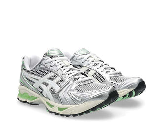 Asics Gel Kayano 14 White/Menthol vue latérale — tige mesh vintage