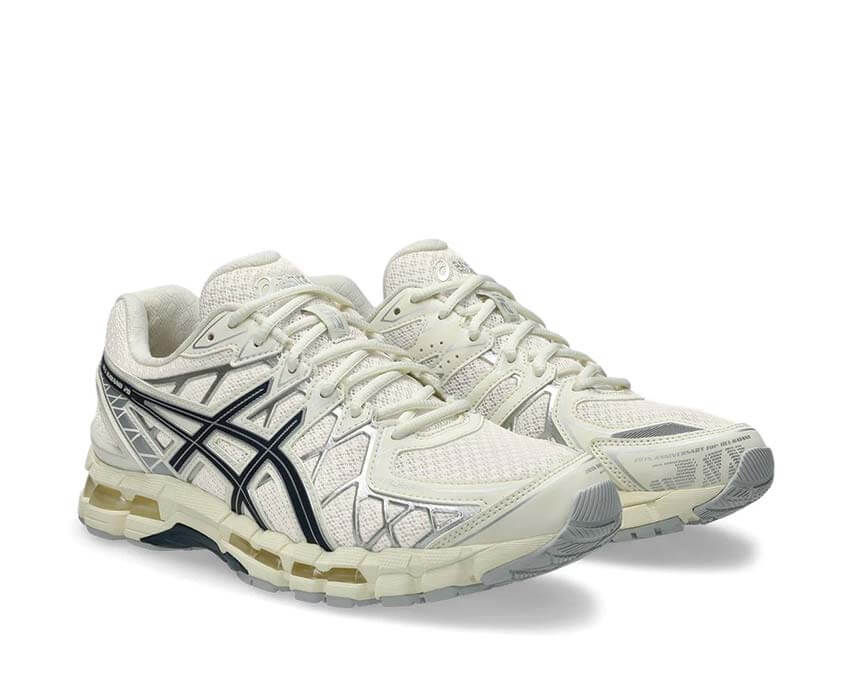 Asics Gel Kayano 20 Cream vista laterale — tomaia mesh FluidFit traspirante