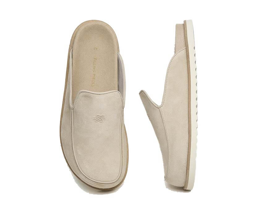 Filling Pieces Clog Suede Beige dettaglio — logo FP
