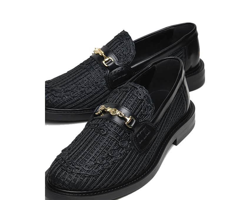 Filling Pieces Loafer Panier Black vista laterale — intreccio cesto pelle
