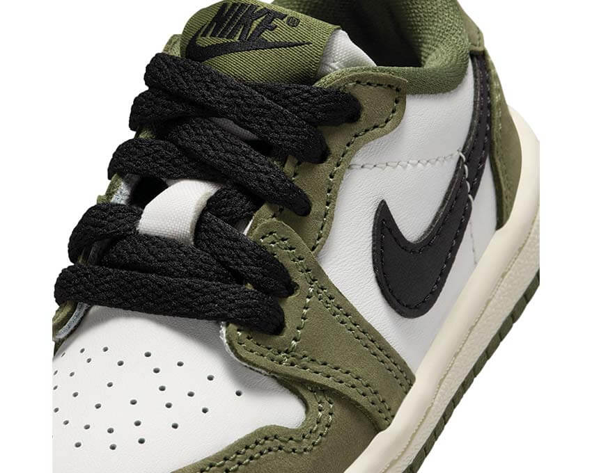 Jordan 1 Retro Low OG TD Medium Olive vista laterale — pelle olive toddler