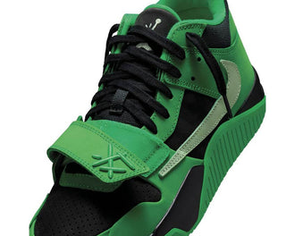 Jordan CJ1 T-Rexx Travis Scott Green Spark vista lateral — diseño CJ1 verde brillante