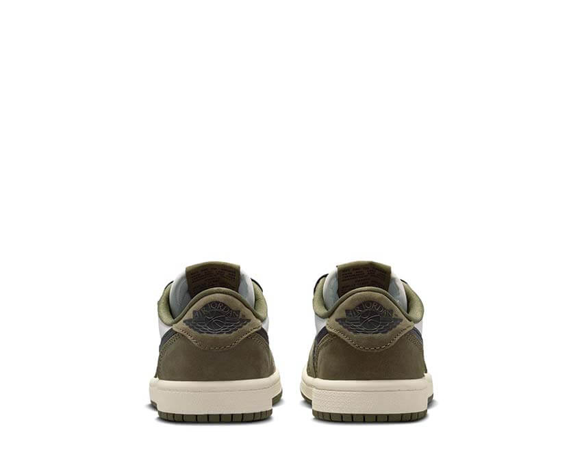 Jordan 1 Retro Low OG PS Medium Olive dettaglio — pelle olive summit white bambini