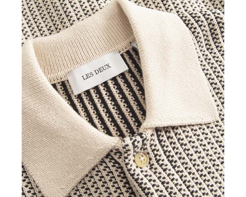 Les Deux Easton Knitted SS Shirt Ivory / Black LDM310127