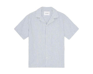 Les Deux Lukas Stripe Cotton Linen Shirt Washed Navy — chemise homme rayée