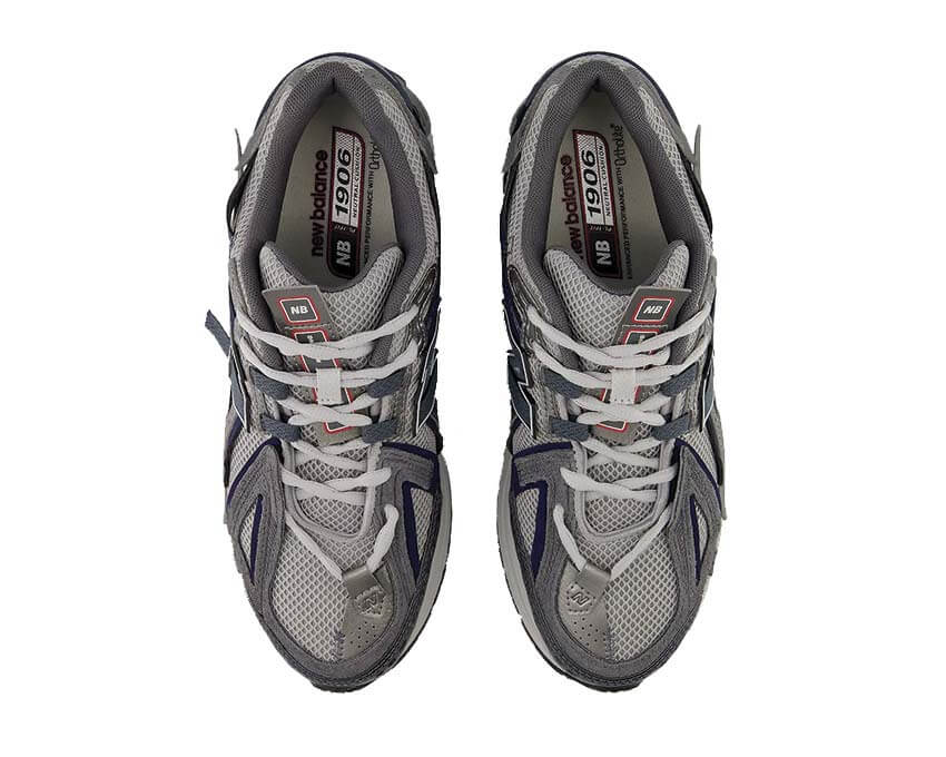 New Balance 1906F Grafite dettaglio — pannelli mesh logo N grigio grafite premium