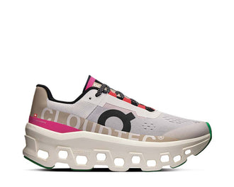 On Cloudmonster W Silver/Ivory — zapatilla running mujer amortiguación CloudTec máxima