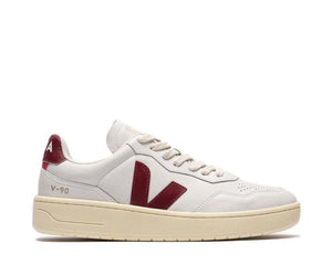 Veja V-90 O.T. Leather White Marsala — women's sneaker leather white bordeaux