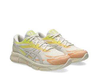 Asics Gel Quantum 360 VIII Paris Cream/Safety Yellow vista lateral — parte superior mesh transpirable