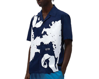 Arte Big Flower Shirt White Navy vista lateral — estampado floral espalda