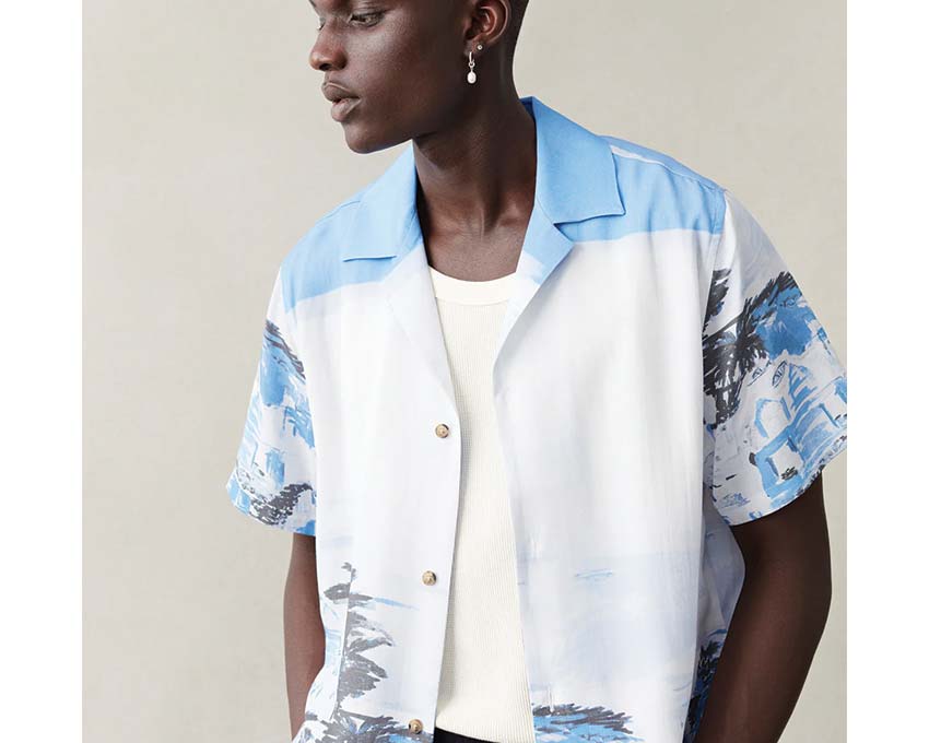 Les Deux Coastal AOP SS Shirt Washed Denim Blue LDM401079