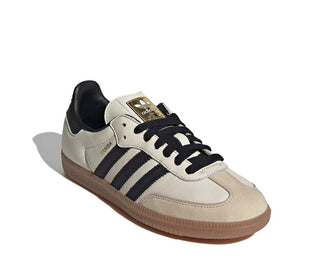 Adidas Samba OG W White Cream Sand Strata vista lateral — 3 bandas y suela de goma