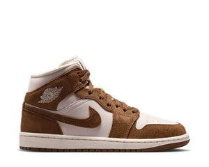 Air Jordan 1 Mid W Light British Tan — women's leather sneakers caramel beige