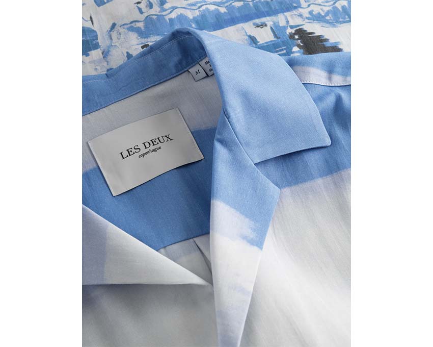 Les Deux Coastal AOP SS Shirt Washed Denim Blue LDM401079