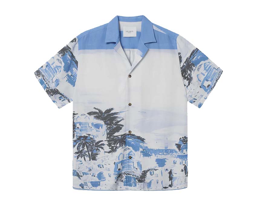 Les Deux Coastal AOP SS Shirt Washed Denim Blue LDM401079