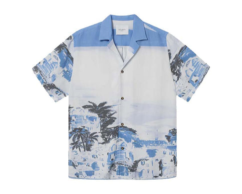 Les Deux Coastal AOP SS Shirt Washed Denim Blue LDM401079