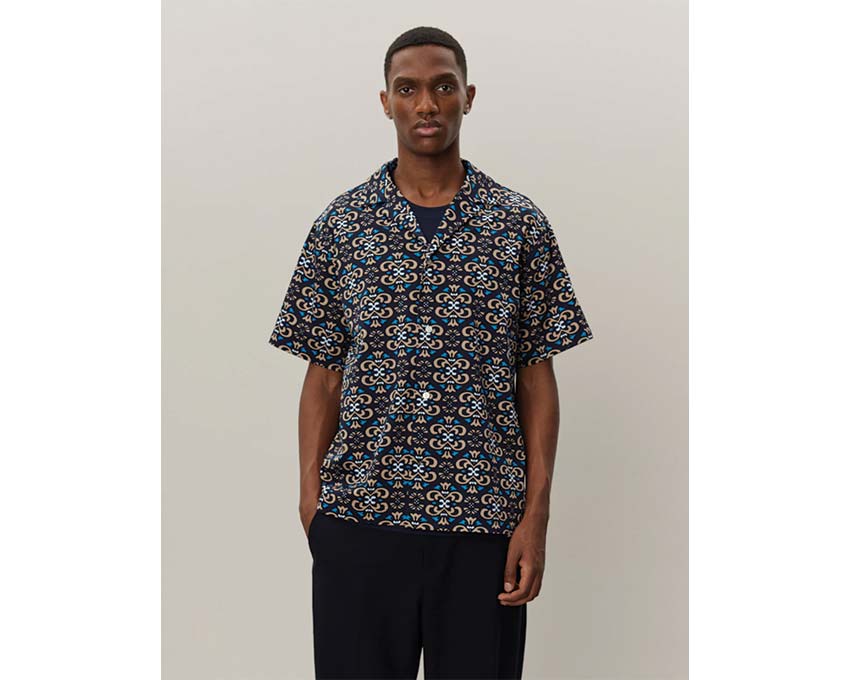 Les Deux Hendrix AOP SS Shirt Dark Navy LDM401080