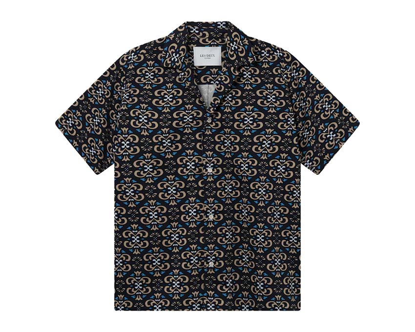 Les Deux Hendrix AOP SS Shirt Dark Navy LDM401080
