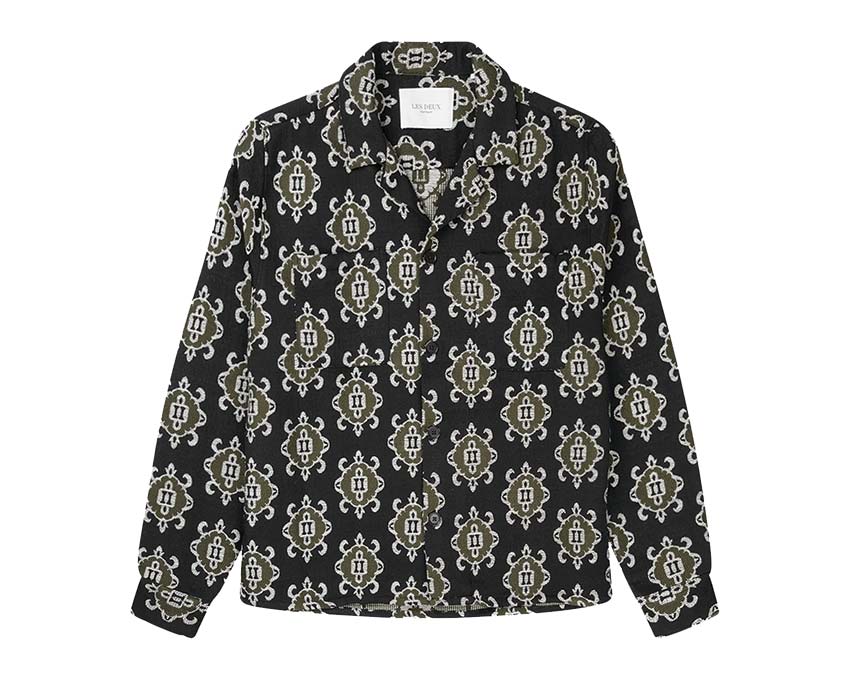 Les Deux Isaac Jacquard Overshirt Black / Olive Night 430001