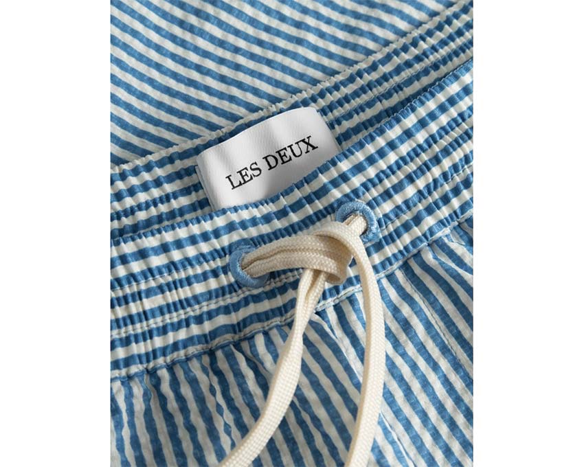 Les Deux Stan Stripe Seersucker Swim Shorts Washed Denim