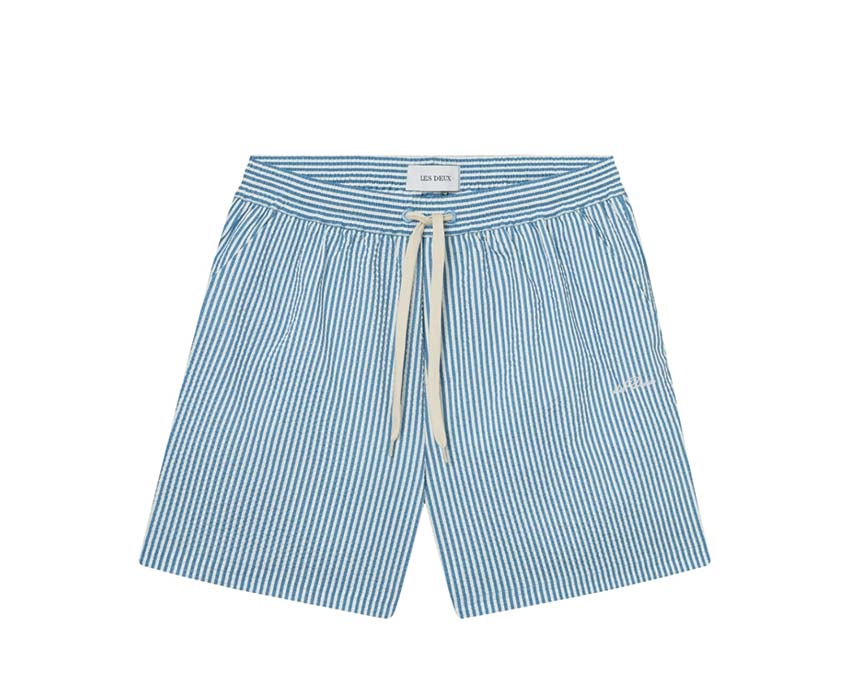 Les Deux Stan Stripe Seersucker Swim Shorts Washed Denim