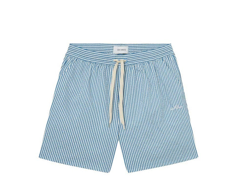 Les Deux Stan Stripe Seersucker Swim Shorts Washed Denim