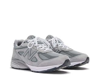 New Balance 990v4 Made in USA Grey vista lateral — malla y ante