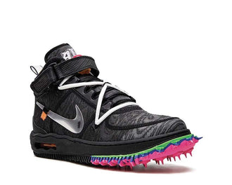 Nike Air Force 1 Mid SP Off-White Nero vista frontale – zip-tie arancione signature