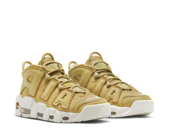 Nike Air More Uptempo W Buff Gold vista laterale — tomaia pelle Bronzine Sail