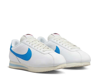 Nike Cortez White vista laterale — tomaia classica pelle e nylon