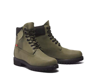 Timberland 6 Inch Premium Boot Military Olive vista laterale — profilo pelle suola gialla