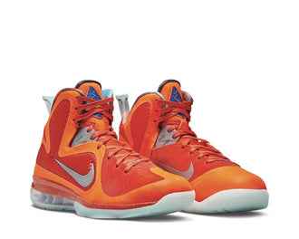 Nike Lebron IX Total Orange vista lateral — parte superior sintética naranja total