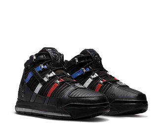 Nike Zoom LeBron 3 Negro Metallic Silver vista lateral — cuero sintético LeBron
