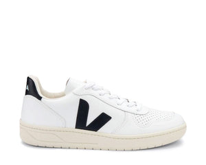 Veja V-10 White/Black — Damen-Sneaker umweltfreundliches Leder